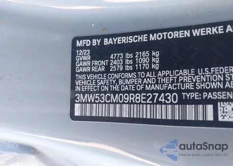 2024 BMW M240 I xDrive z USA, uszkodzony, nr VIN 3MW53CM09R8E27430